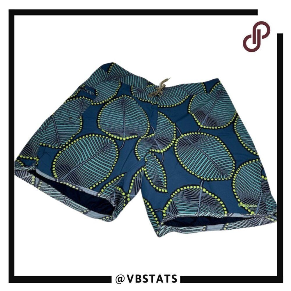 Patagonia Lined Hybrid Shorts‎ Size 40W x 8IS in Blue/Teal/Yellow Tropical Leaf